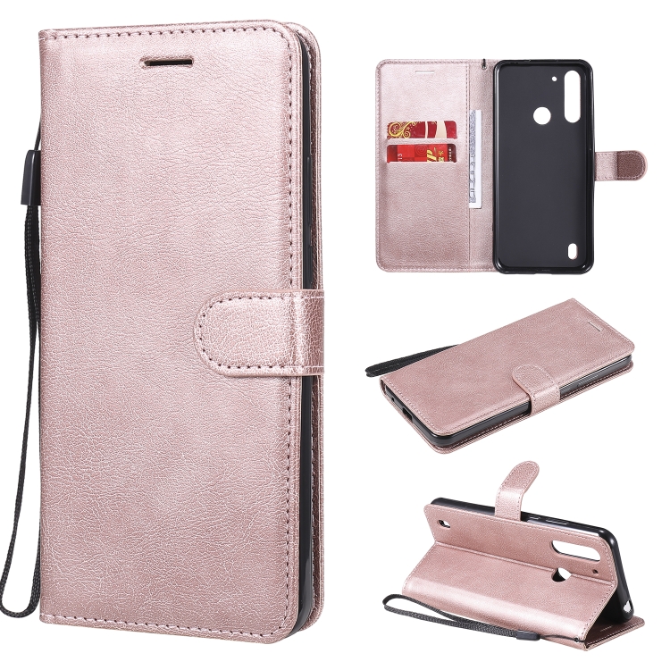 

For Motorola Moto G8 Power Lite Solid Color Horizontal Flip Protective Leather Case with Holder & Card Slots & Wallet & Photo Frame & Lanyard(Rose Gold)