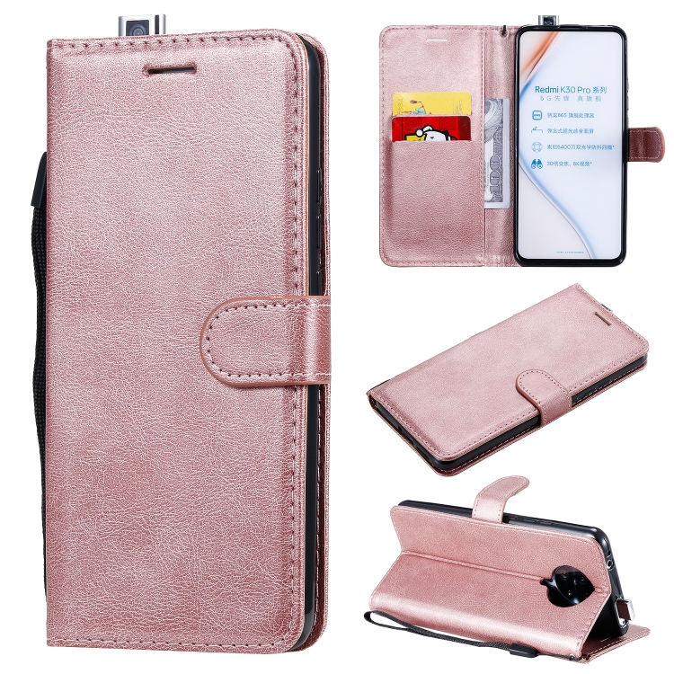 

For Xiaomi Redmi K30 Pro Solid Color Horizontal Flip Protective Leather Case with Holder & Card Slots & Wallet & Photo Frame & Lanyard(Rose Gold)