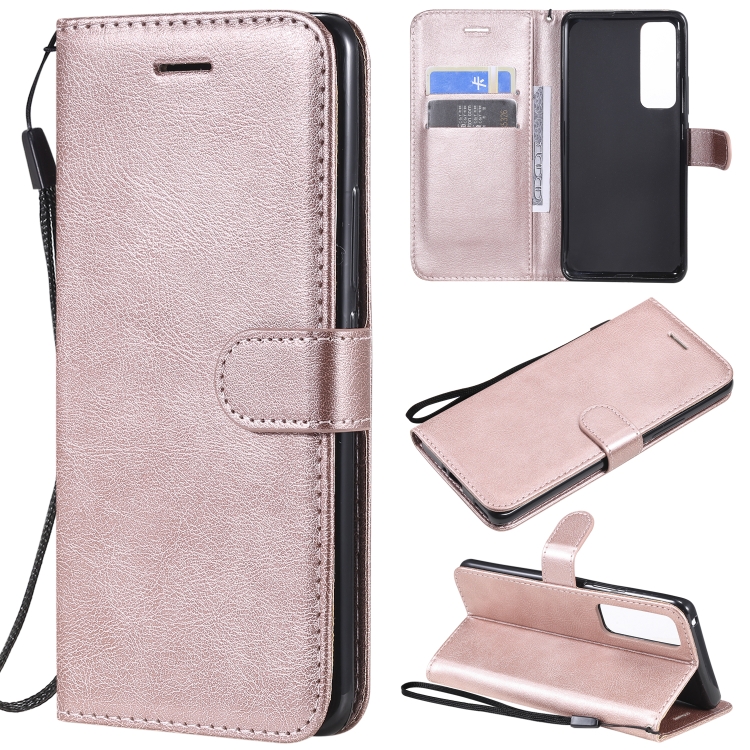 

For Huawei nova 7 Pro Solid Color Horizontal Flip Protective Leather Case with Holder & Card Slots & Wallet & Photo Frame & Lanyard(Rose Gold)