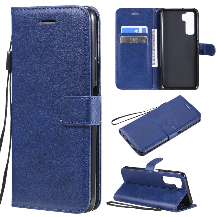 

For Huawei nova 7 SE / P40 Lite 5G Solid Color Horizontal Flip Protective Leather Case with Holder & Card Slots & Wallet & Lanyard(Blue)