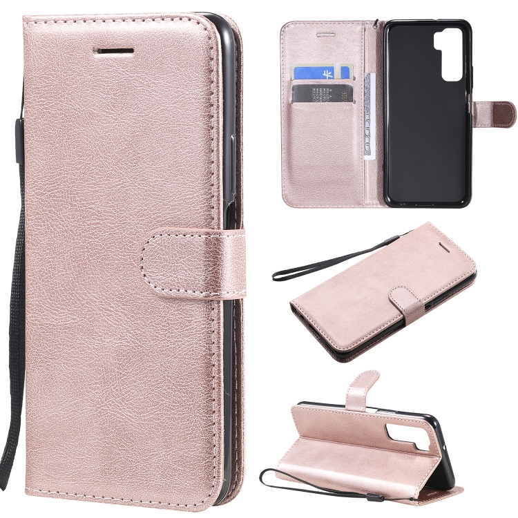 

For Huawei nova 7 SE / P40 Lite 5G Solid Color Horizontal Flip Protective Leather Case with Holder & Card Slots & Wallet & Photo Frame & Lanyard(Rose Gold)
