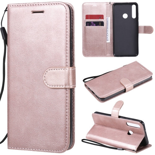 

For Huawei Y6p Solid Color Horizontal Flip Protective Leather Case with Holder & Card Slots & Wallet & Photo Frame & Lanyard(Rose Gold)