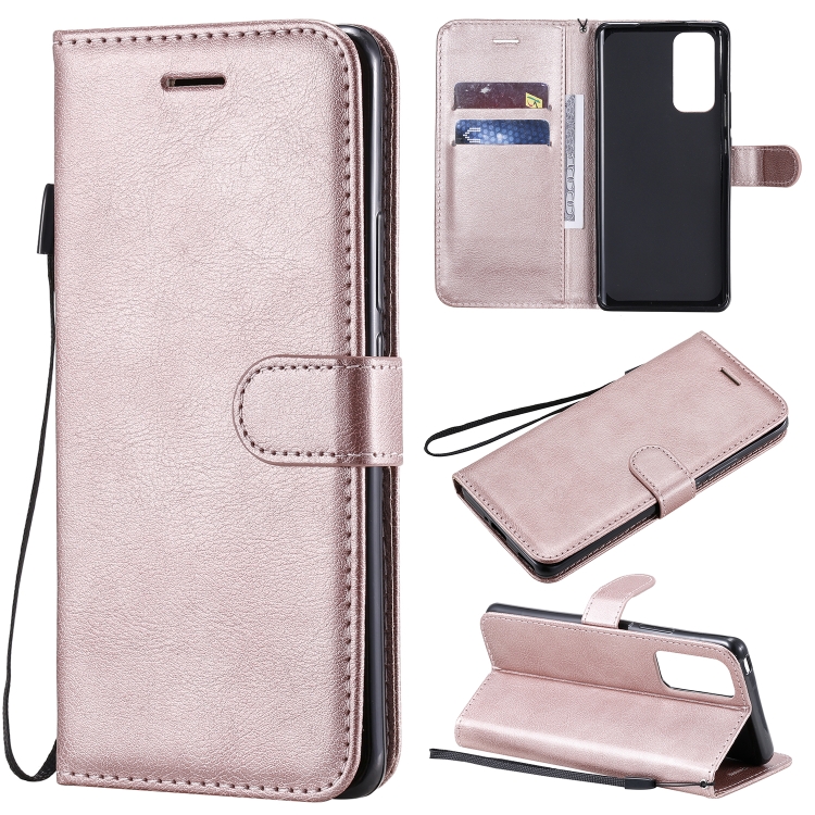 

For Huawei Honor 30 Pro Solid Color Horizontal Flip Protective Leather Case with Holder & Card Slots & Wallet & Photo Frame & Lanyard(Rose Gold)