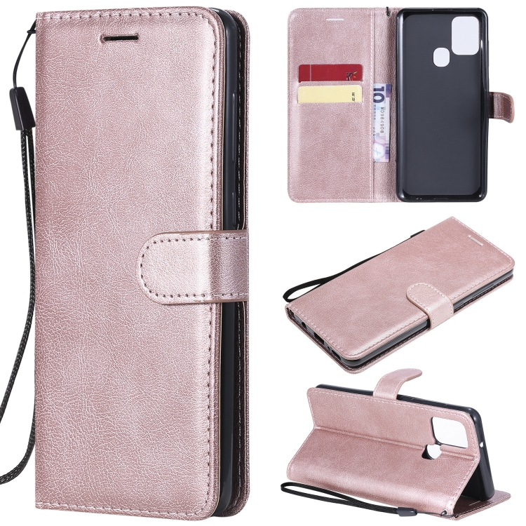 

For Samsung Galaxy A21s Solid Color Horizontal Flip Protective Leather Case with Holder & Card Slots & Wallet & Photo Frame & Lanyard(Rose Gold)