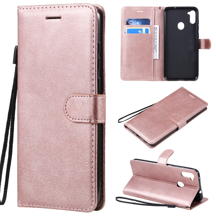 

For Samsung Galaxy A11 Solid Color Horizontal Flip Protective Leather Case with Holder & Card Slots & Wallet & Photo Frame & Lanyard(Rose Gold)