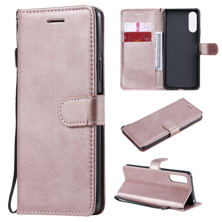

For Sony Xperia 10 II Solid Color Horizontal Flip Protective Leather Case with Holder & Card Slots & Wallet & Photo Frame & Lanyard(Rose Gold)