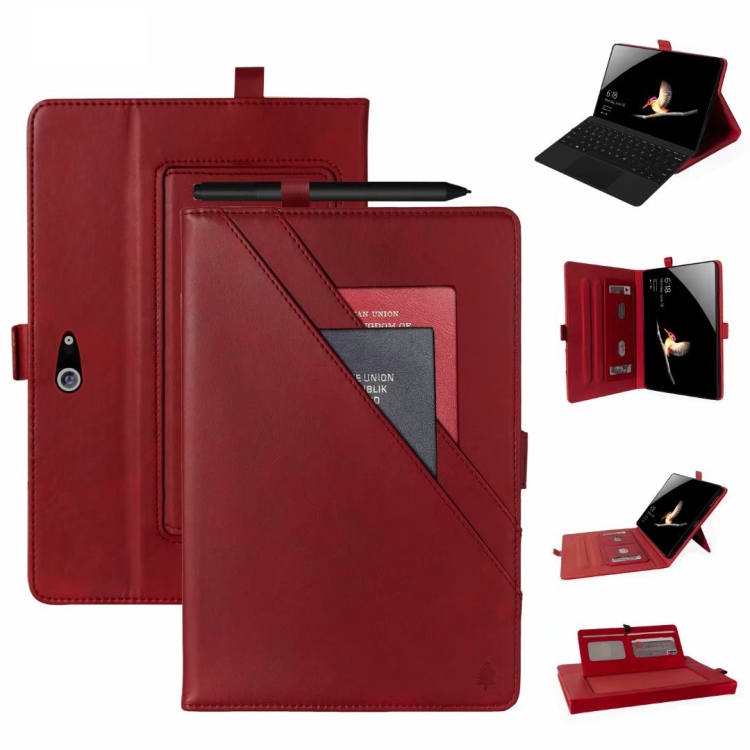 

For Microsoft Surface Go 10.1 inch Horizontal Flip Double Holder Leather Case with Holder & Card Slots & Photo Frame(Red)
