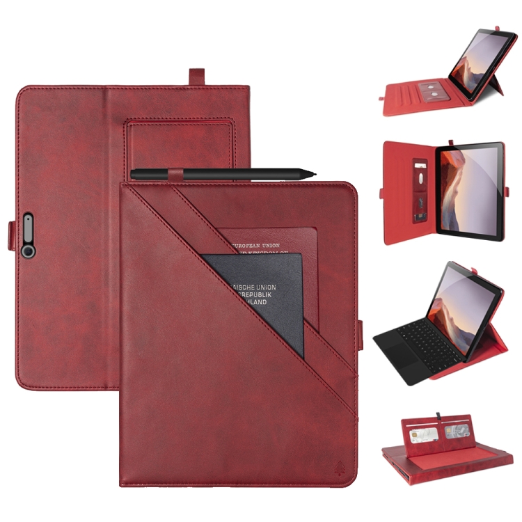 

For Microsoft Surface Pro 4 / 5 / 6 / 7 Horizontal Flip Double Holder Leather Case with Holder & Card Slots & Photo Frame(Red)