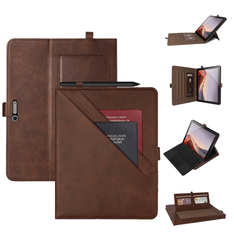 

For Microsoft Surface Pro 4 / 5 / 6 / 7 Horizontal Flip Double Holder Leather Case with Holder & Card Slots & Photo Frame(Brown)