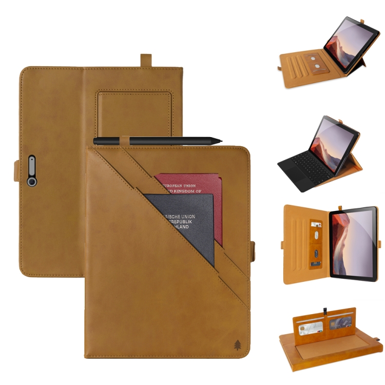

For Microsoft Surface Pro 4 / 5 / 6 / 7 Horizontal Flip Double Holder Leather Case with Holder & Card Slots & Photo Frame(Light Brown)