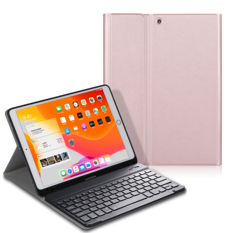 

For iPad 10.2 Electric Pressed Horizontal Flip Leather Case with Pen Slot & Holder & Keyboard(Rose Gold)