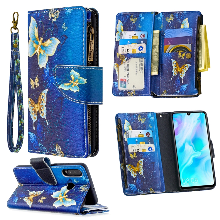 

For Huawei P30 Lite Colored Drawing Pattern Zipper Horizontal Flip Leather Case with Holder & Card Slots & Wallet(Gold Butterfly)