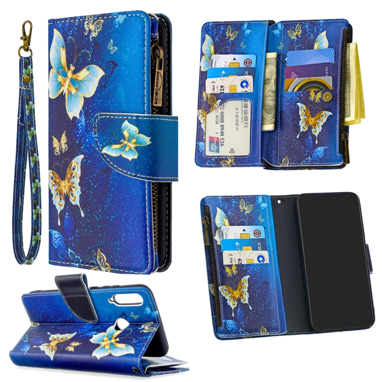 

For Huawei P40 Lite E / Y7p Colored Drawing Pattern Zipper Horizontal Flip Leather Case with Holder & Card Slots & Wallet(Gold Butterfly)