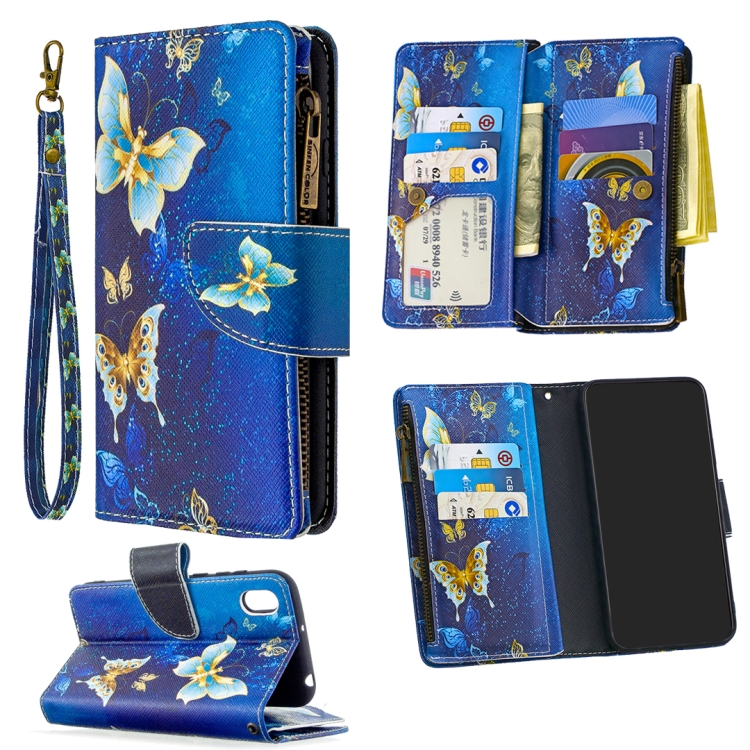 

For Huawei Y5 (2019) Colored Drawing Pattern Zipper Horizontal Flip Leather Case with Holder & Card Slots & Wallet(Gold Butterfly)