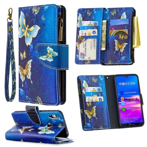 

For Huawei Y6 (2019) Colored Drawing Pattern Zipper Horizontal Flip Leather Case with Holder & Card Slots & Wallet(Gold Butterfly)