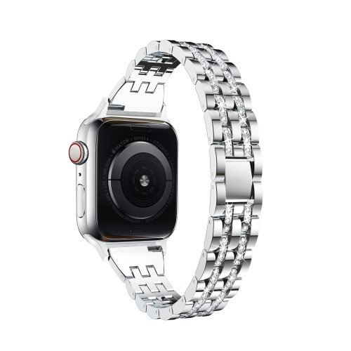 

For Apple Watch Series 6 & SE & 5 & 4 44mm / 3 & 2 & 1 42mm Steel Watchband with Diamond (Silver)