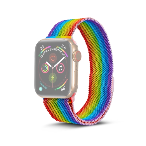 

For Apple Watch Series 6 & SE & 5 & 4 44mm / 3 & 2 & 1 42mm Milanese Rainbow Metal Watchband