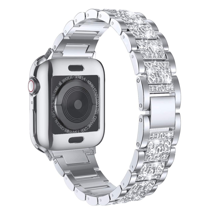 

For Apple Watch Series 6 & SE & 5 & 4 40mm / 3 & 2 & 1 38mm Three-bead Diamond Steel Watchband(Silver)