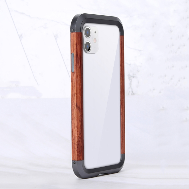 

For iPhone 11 R-JUST Metal + Wood Frame Protective Case