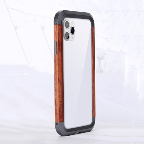 

For iPhone 11 Pro Max R-JUST Metal + Wood Frame Protective Case