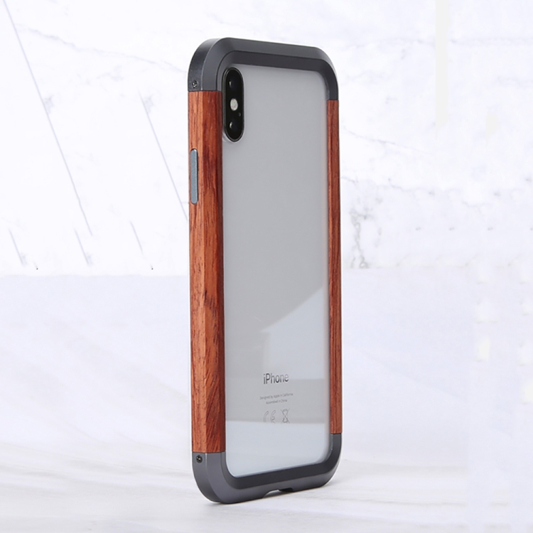 

For iPhone XS Max R-JUST Metal + Wood Frame Protective Case