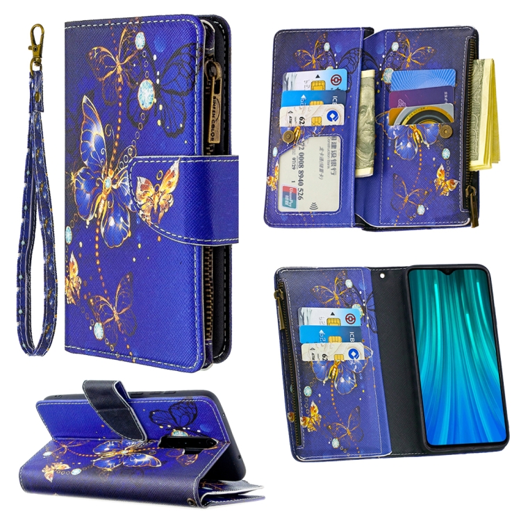 

For Xiaomi Redmi Note 8 Pro Colored Drawing Pattern Zipper Horizontal Flip Leather Case with Holder & Card Slots & Wallet(Purple Butterfly)