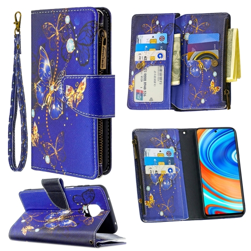 

For Xiaomi Redmi Note 9 Pro Colored Drawing Pattern Zipper Horizontal Flip Leather Case with Holder & Card Slots & Wallet(Purple Butterfly)