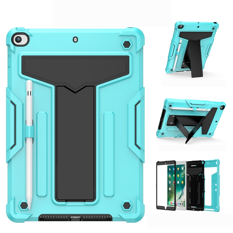

For iPad 10.2 / iPad Pro 10.5 T-shaped Bracket Contrast Color Shockproof PC + Silicone Flat Protective Case(Mint Green+Black)