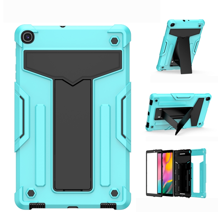 

For Samsung Galaxy Tab A10.1 (2019) T510 T-shaped Bracket Contrast Color Shockproof PC + Silicone Flat Protective Case(Mint Green+Black)
