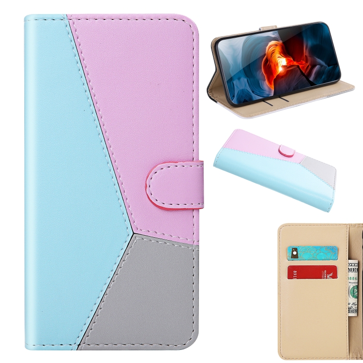 

For Huawei P smart 2020 Tricolor Stitching Horizontal Flip TPU + PU Leather Case with Holder & Card Slots & Wallet(Blue)