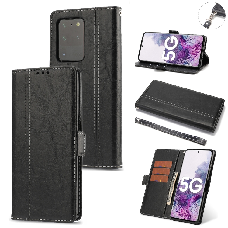 

For Samsung Galaxy S20 Ultra Retro Texture Contrast Color Splicing Horizontal Flip TPU + PU Leather Case with Card Slots & Holder & Wallet(Black)