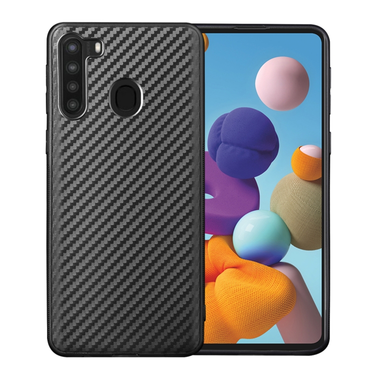 

For Samsung Galaxy A21 Carbon Fiber Texture Shockproof TPU Protective Case(Black)