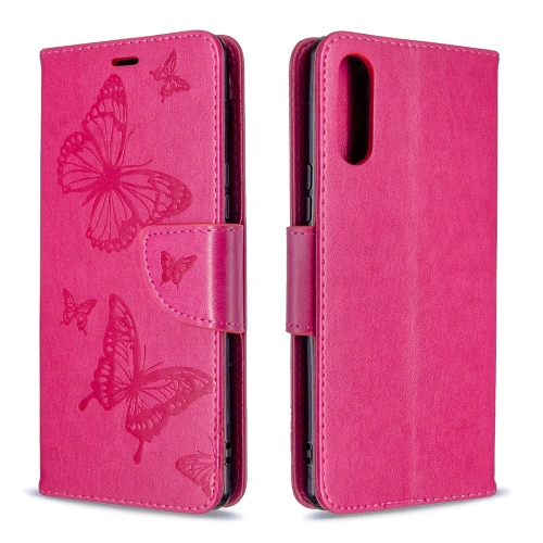 

For Sony Xperia L4 Two Butterflies Embossing Pattern Horizontal Flip Leather Case with Holder & Card Slot & Wallet & Lanyard(Rose Red)