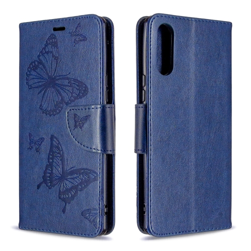 

For Sony Xperia L4 Two Butterflies Embossing Pattern Horizontal Flip Leather Case with Holder & Card Slot & Wallet & Lanyard(Dark Blue)
