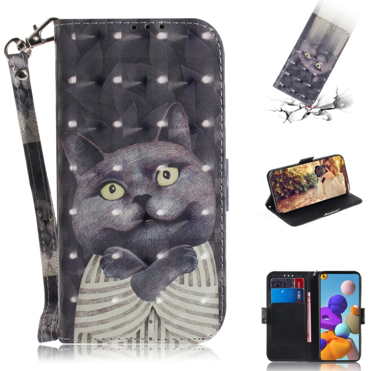 

For Samsung Galaxy A21s 3D Painted Pattern Magnetic Attraction Horizontal Flip Leather Case with Holder & Card Slot & Wallet & Lanyard(Embrace Cat)
