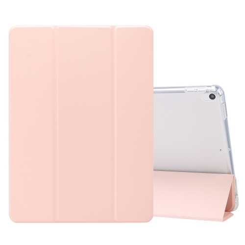 

For iPad Air (2019)/Pro 10.5 (2017) 3-folding Electric Pressed Skin Texture Horizontal Flip Shockproof Transparent TPU + PU Leather Case with Holder & Pen Slot & Sleep / Wake-up Function(Light Pink)