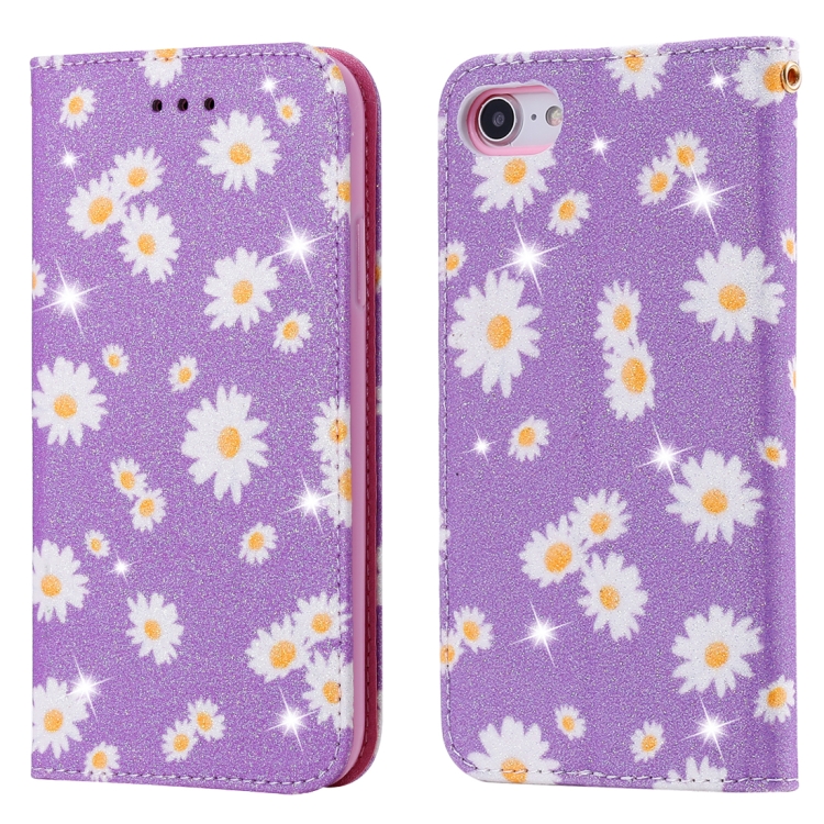 

For iPhone SE 2020 / 8 / 7 Glittering Daisy Magnetic Horizontal Flip Leather Case with Holder & Card Slots & Photo Frame(Purple)