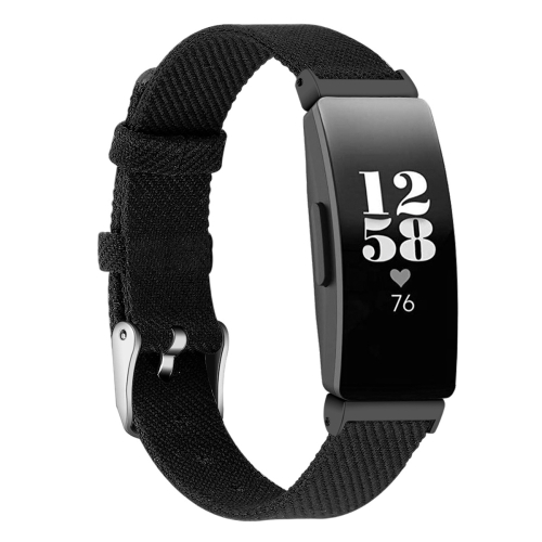 

For Fitbit Inspire HR Nylon Canvas Strap Metal Connector Size: Large Size(Black)