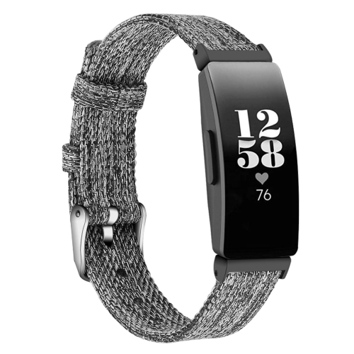 

For Fitbit Inspire HR Nylon Canvas Strap Metal Connector Size: Large Size(Dark Gray)