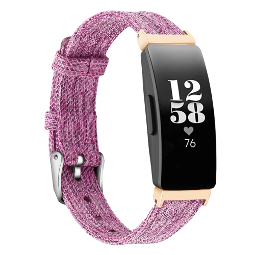 

For Fitbit Inspire HR Nylon Canvas Strap Metal Connector Size: Small Size(Deep Purple)