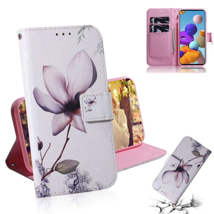 

For Samsung Galaxy A21s Colored Drawing Horizontal Flip Leather Case with Holder & Card Slot & Wallet(Magnolia Flower)