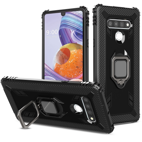 

For LG Stylo 6 Carbon Fiber Protective Case with 360 Degree Rotating Ring Holder(Black)