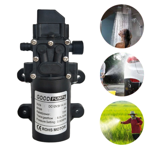 

12V 72W Self-priming Pump High Pressure Car Washing Intelligent Diaphragm Right Out Water Pump, Type:Single Thread (Flat Mouth 18mm)