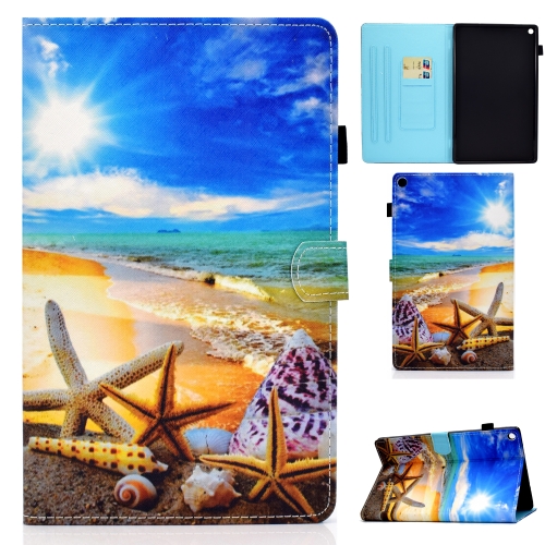 

For Amazon Kindle fire HD8 2016 / 2017 / 2018 Colored Drawing Stitching Horizontal Flip Leather Case with Holder & Card Slots & Sleep / Wake-up Function(Blue Sky Starfish)