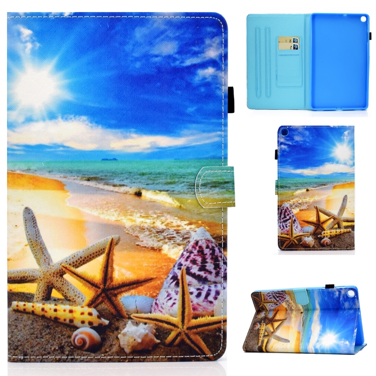 

For Samsung Galaxy Tab A 10.1 2019 / T510 Colored Drawing Stitching Horizontal Flip Leather Case with Holder & Card Slots(Blue Sky Starfish)