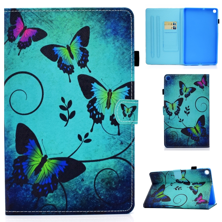 

For Samsung Galaxy Tab A 10.1 2019 / T510 Colored Drawing Stitching Horizontal Flip Leather Case with Holder & Card Slots(Green Butterflies)