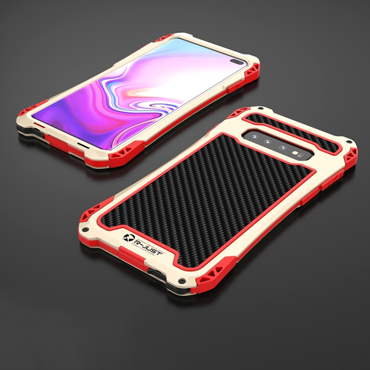

For Samsung Galaxy S10 Plus R-JUST AMIRA Shockproof Dustproof Waterproof Metal Protective Case(Gold Red)