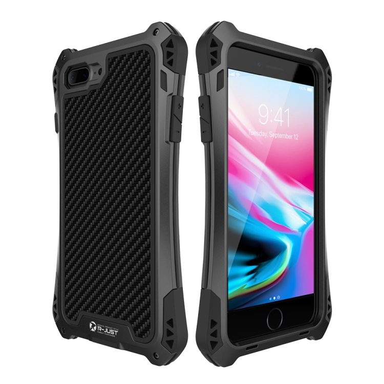 

For iPhone 8 Plus R-JUST AMIRA Shockproof Dustproof Waterproof Metal Protective Case(Black)