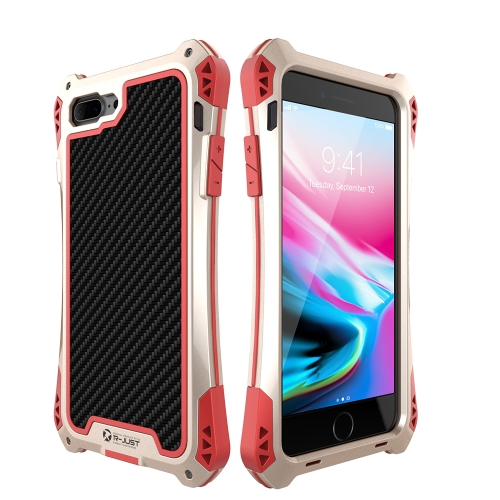 

For iPhone 8 Plus R-JUST AMIRA Shockproof Dustproof Waterproof Metal Protective Case(Gold Red)