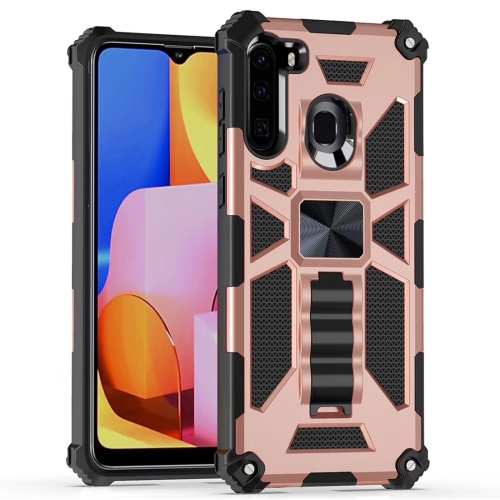 

For Samsung Galaxy A21 Shockproof TPU + PC Magnetic Protective Case with Holder(Rose Gold)